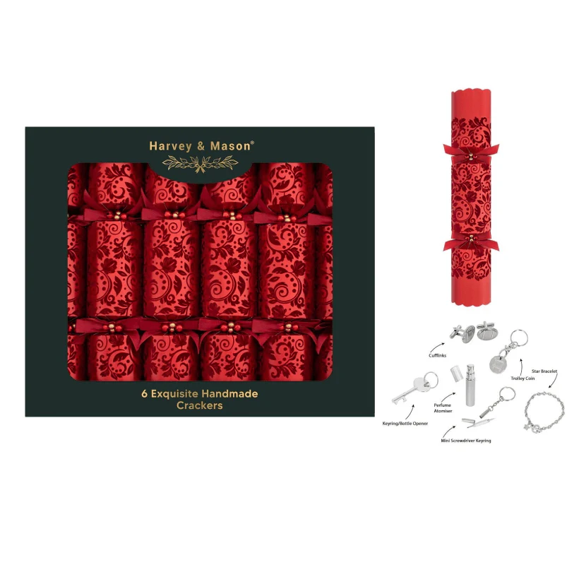 Harvey & Mason 6 Exquisite Red Flock 13.5" Crackers
