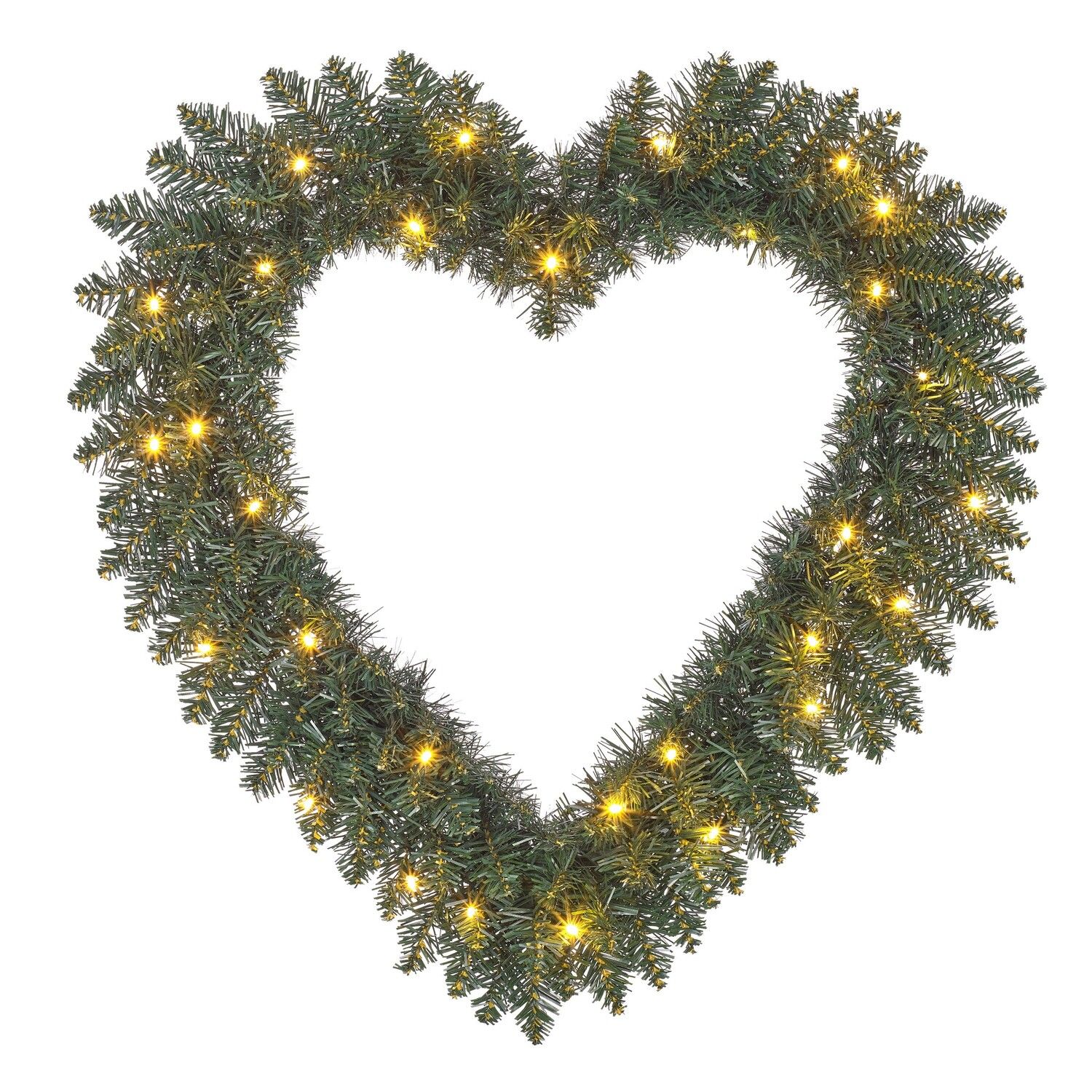 Heart Shaped Christmas Wreath 30 LED 180 Tips Battery Operated - h10 x d60cm