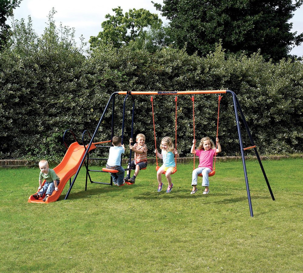 Hedstrom Europa Swing Set Double swing, glider and slide combination
