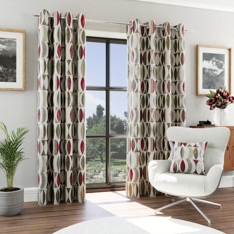 Himalaya 90" x 90” Lined Eyelet Curtains Red - Image 2