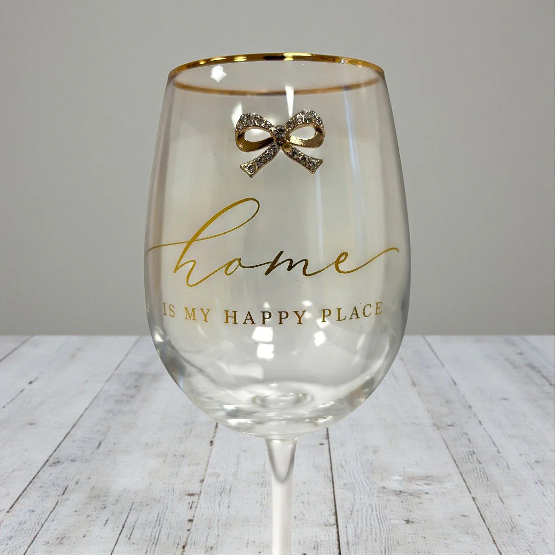 Home Wine Glass – Gold Script & Bow Detail - Image 2