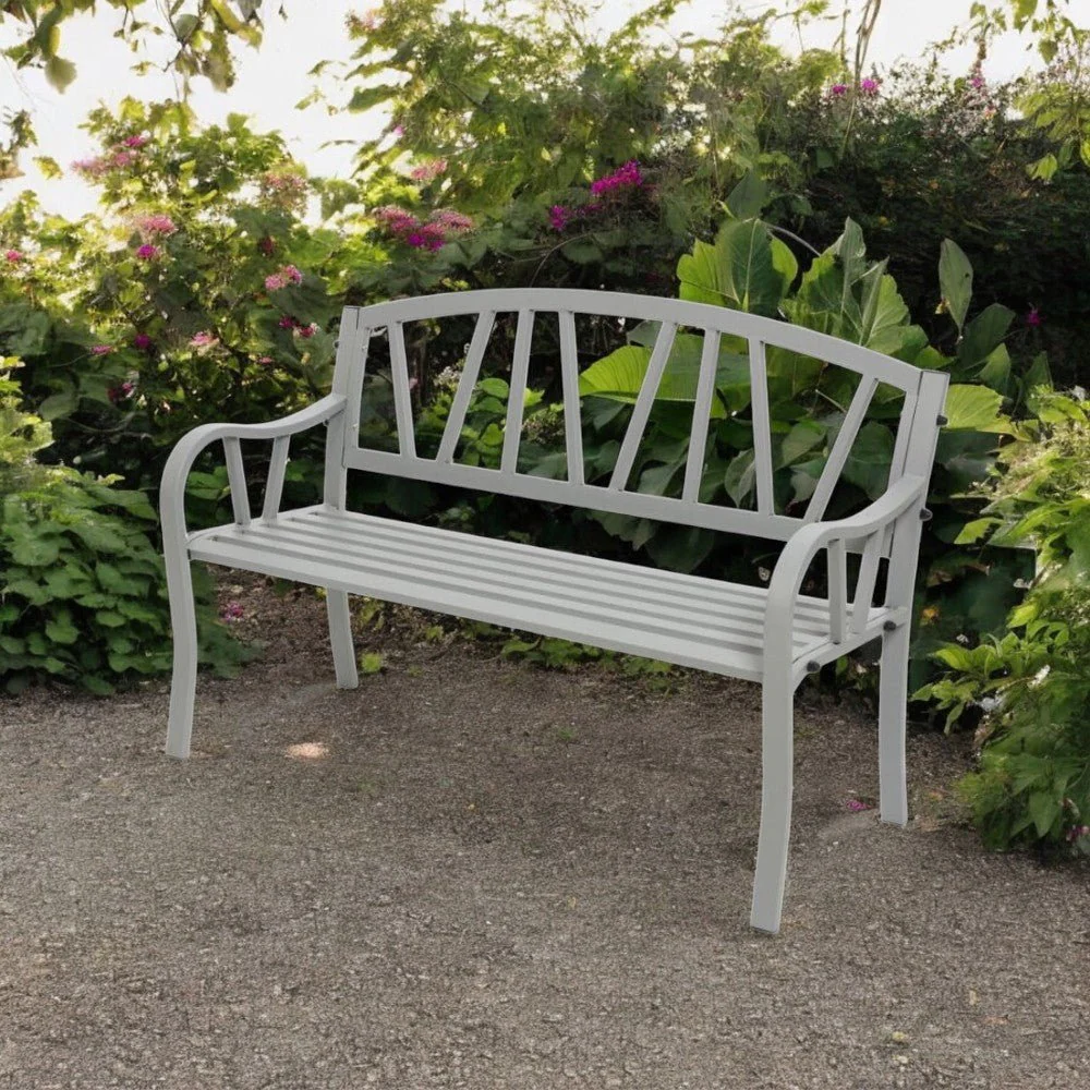 Houston 2 Seater Metal Garden Bench - Light Grey