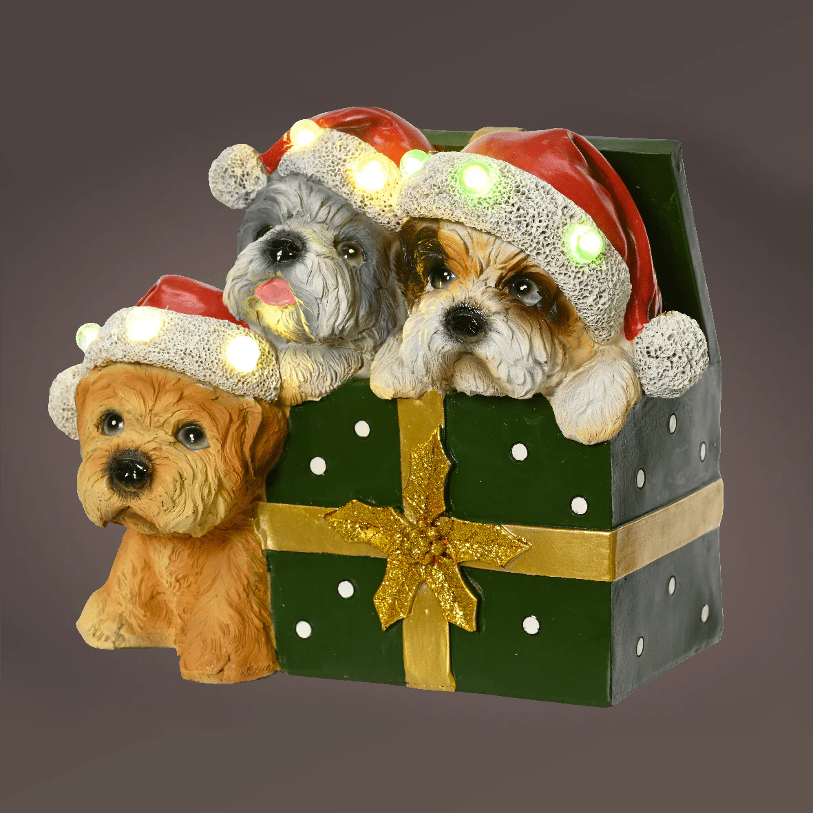 Indoor Battery Operated LED Dogs with Gift Polyresin Decoration 18cm