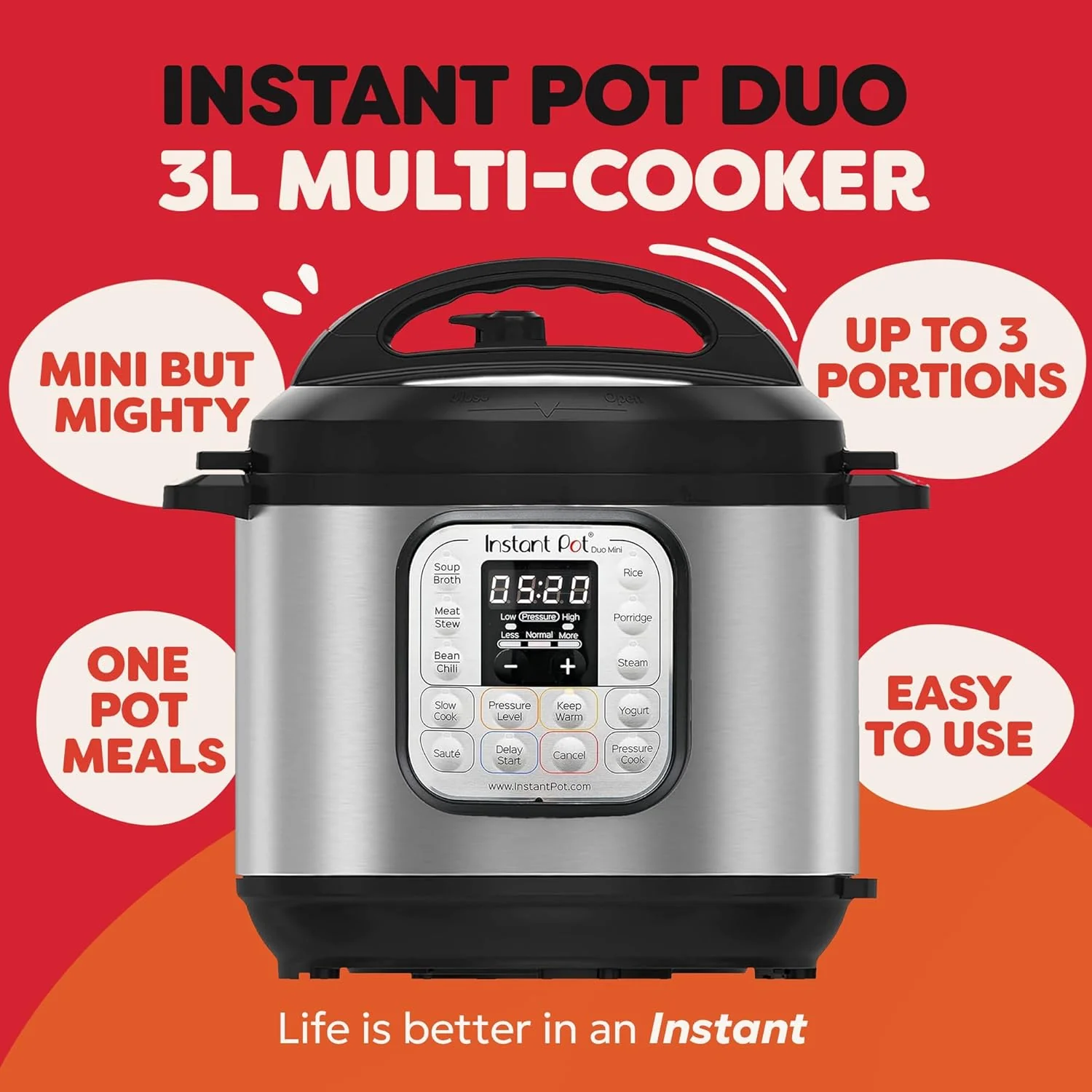 Instant Pot Duo Mini 3L 7-in-1 Electric Pressure Cooker Black/Silver - Image 2