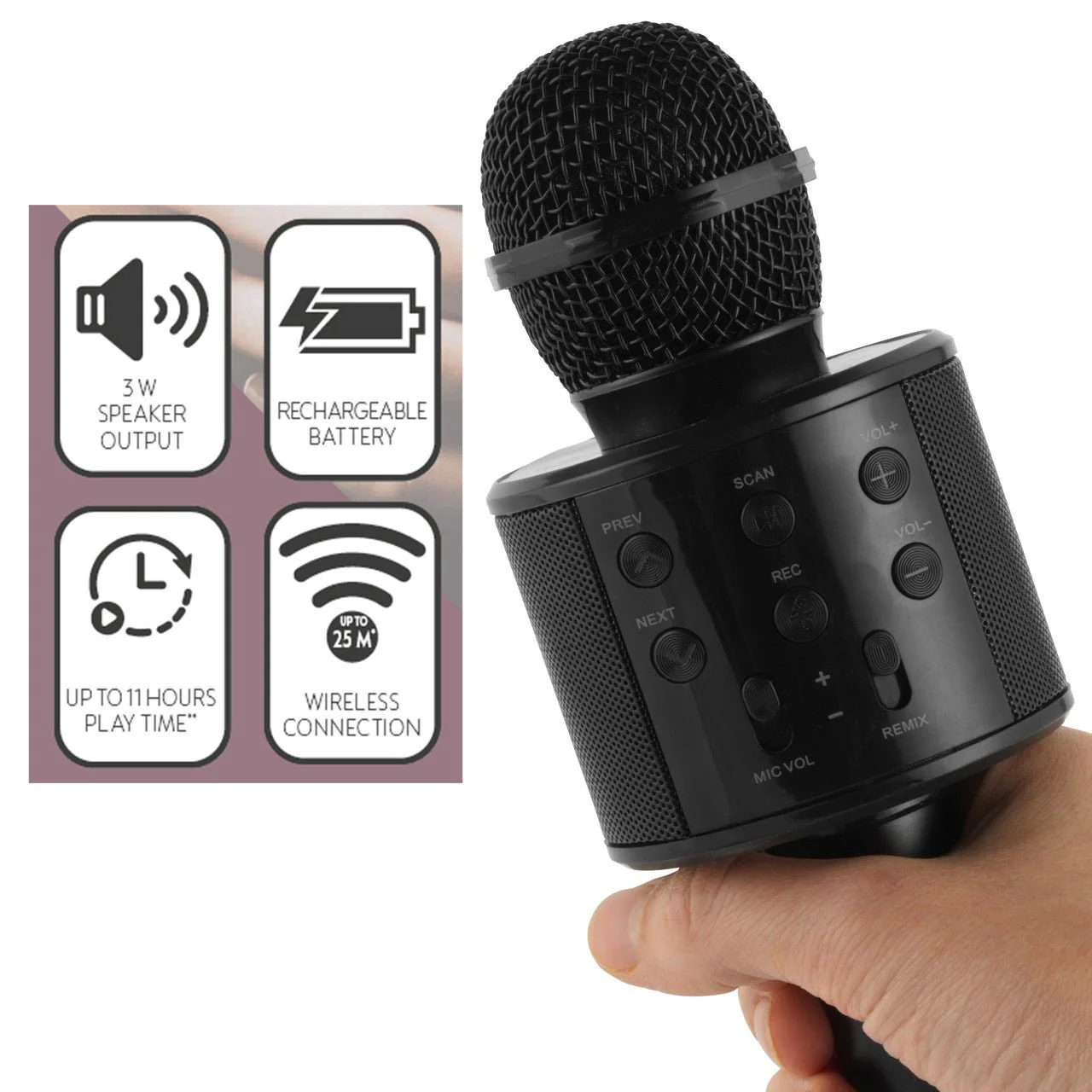 Intempo Wireless Karaoke Microphone Speaker Black - Image 2