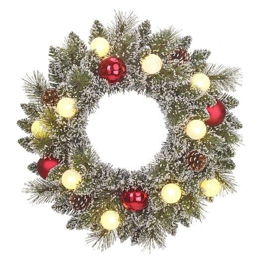 Kaprun Frosted Christmas Wreath with Warm White LED Lighting 45cm - Image 2