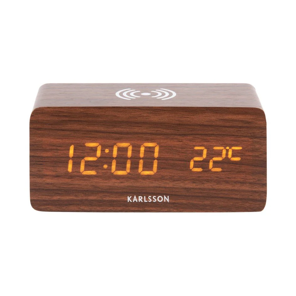 Karlsson Alarm Clock Block w. Phone Charger LED Dark Wood - Image 2