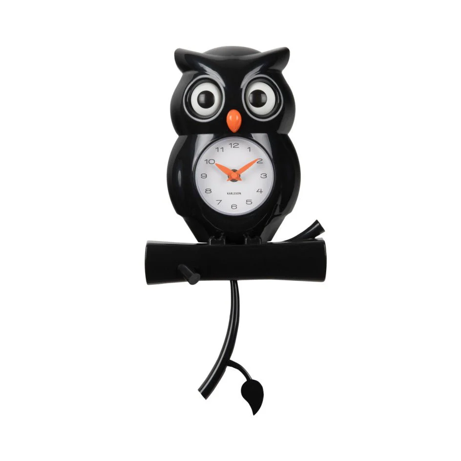 Karlsson Wall Clock Owl Pendulum Black