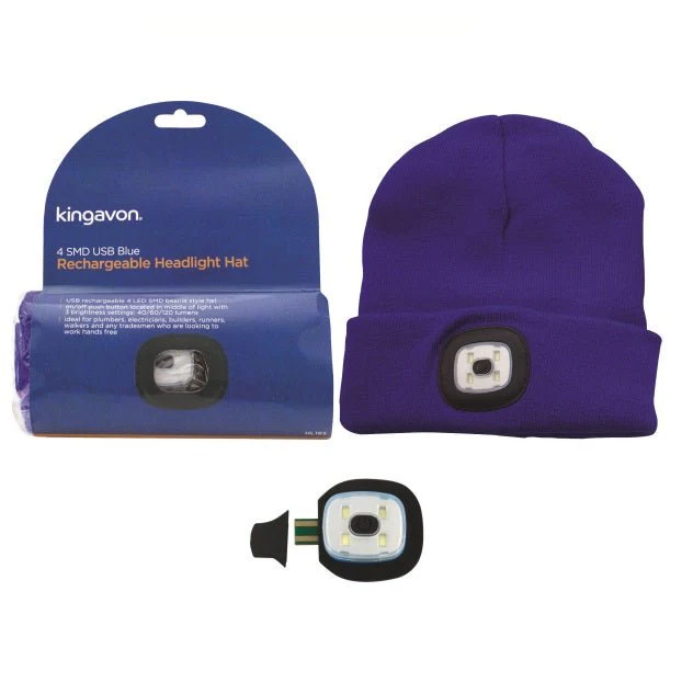 Kingavon 4 SMD USB Rechargeable Headlight Hat - Blue