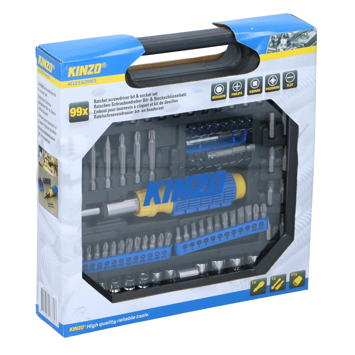 KINZO Ratchet Screwdriver Set With Bits And Sockets 99 Piece