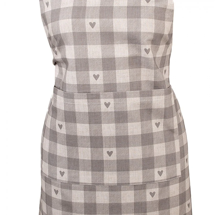 Kitchen Apron 70 x 85cm Grey Beige Cotton Hearts - Image 2