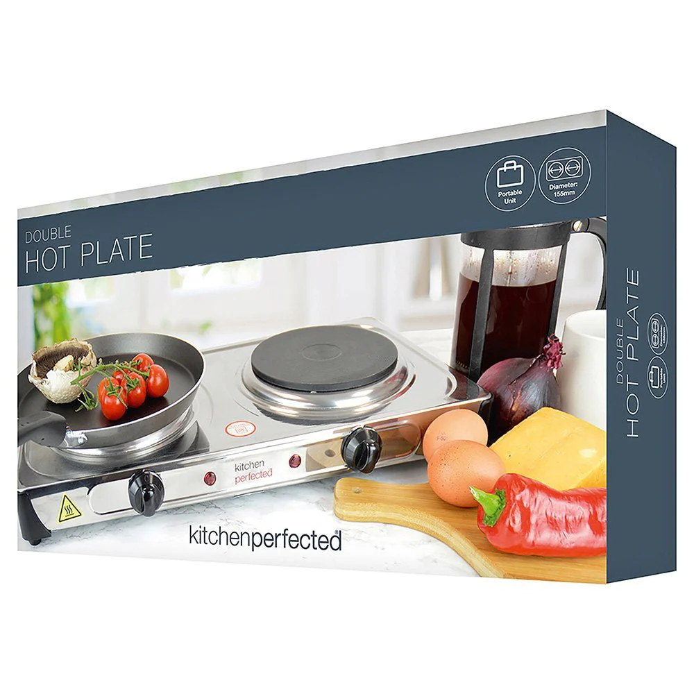 KitchenPerfected 2000w Double Hotplate - Stainless Steel - Image 2
