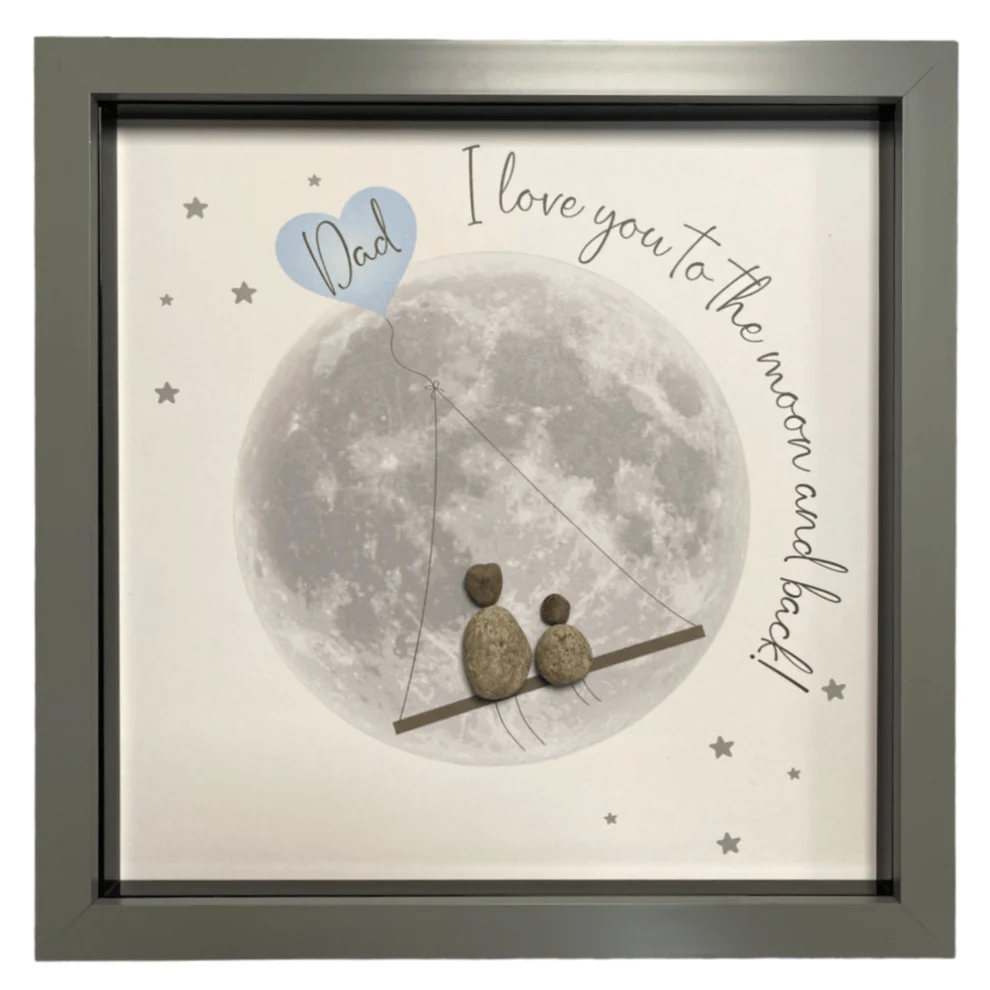 Large Pebble Art Dad, I Love You to the Moon and Back - Grey
