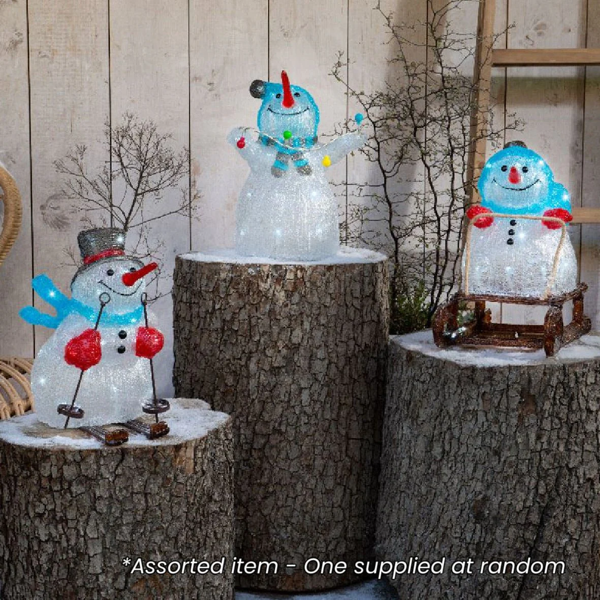 LED 32cm Acrylic Snowmen Assorted - One Supplied*
