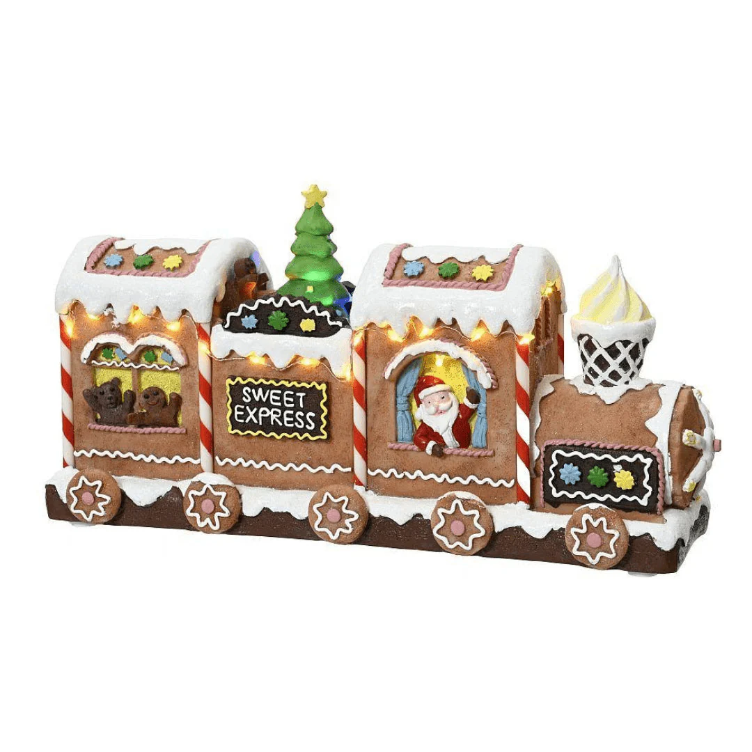 LED Lit Animated Gingerbread Train 18cm Battery Operated