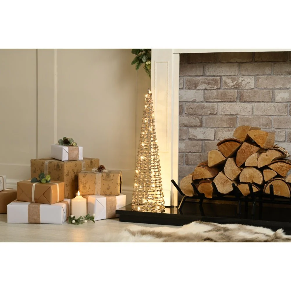 Led Lit Battery Operated Champagne Gold Cone Tree | 60Cm