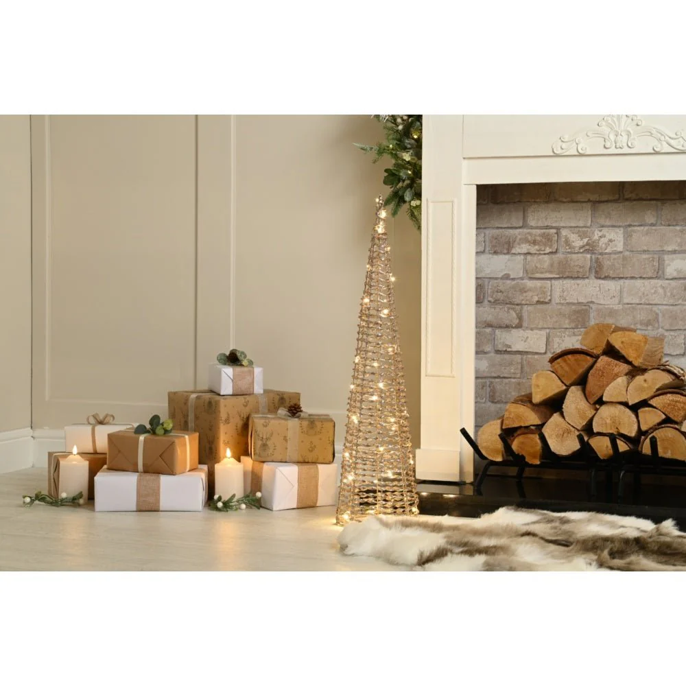 Led Lit Battery Operated Champagne Gold Cone Tree | 80Cm