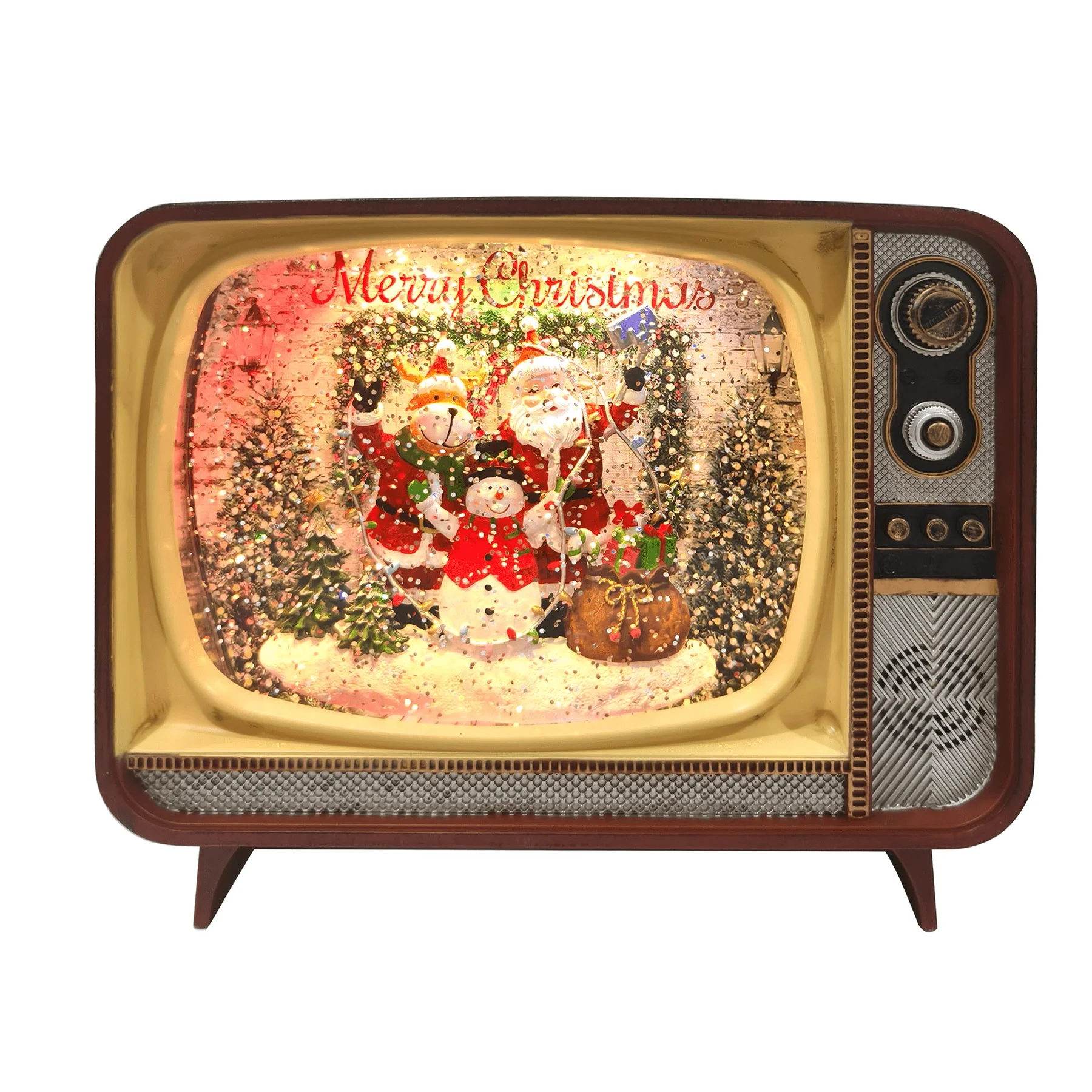LED Santa TV Glitter Water Spinner 21cm