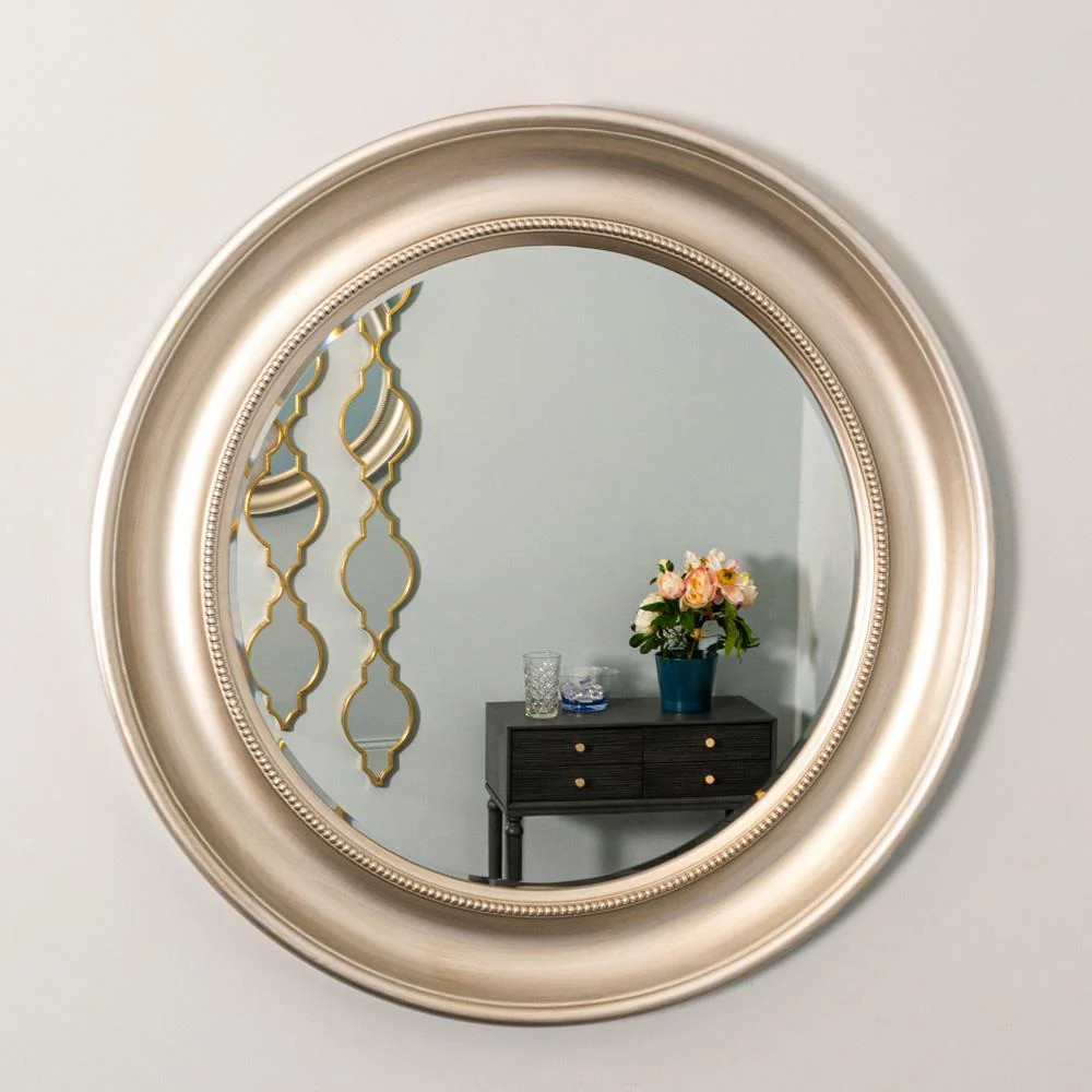 Lena Wall Mirror Beaded Round Champagne 90cm