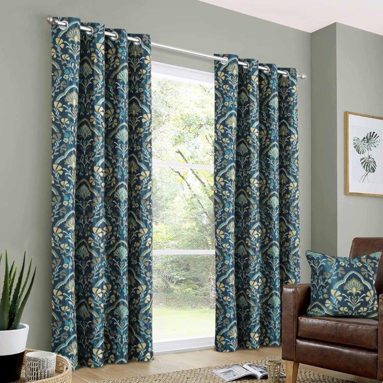 Lille 90" x 72” Lined Eyelet Curtains Navy