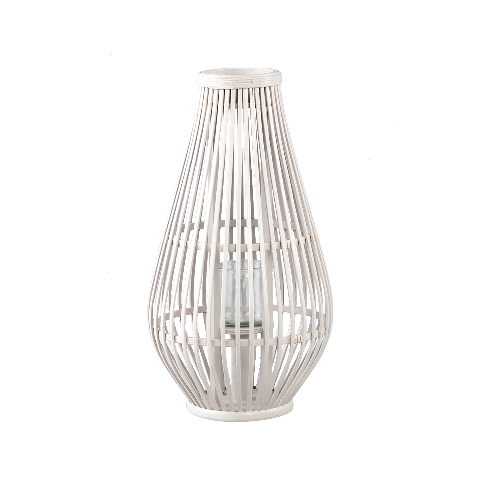 Lysia 48cm Sand Round Bamboo Lantern with Glass