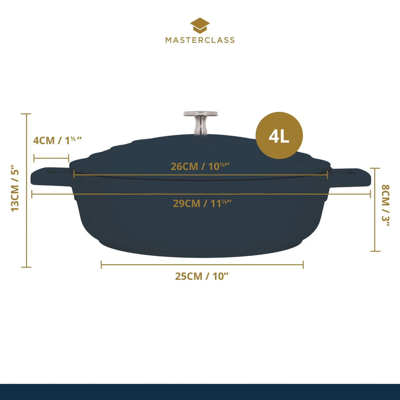 MasterClass Cast Aluminium Shallow Casserole Dish, 4L, Cream - Image 5