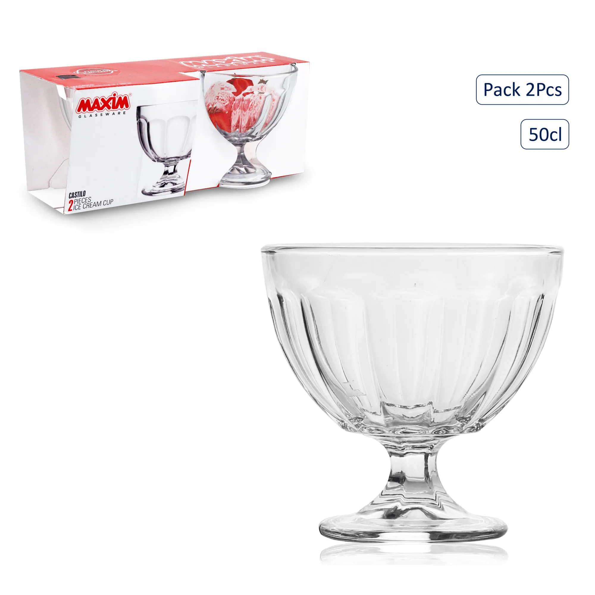 Maxim Set of 2 Ice Cream/Dessert Glass Bowls - 50cl - Image 2