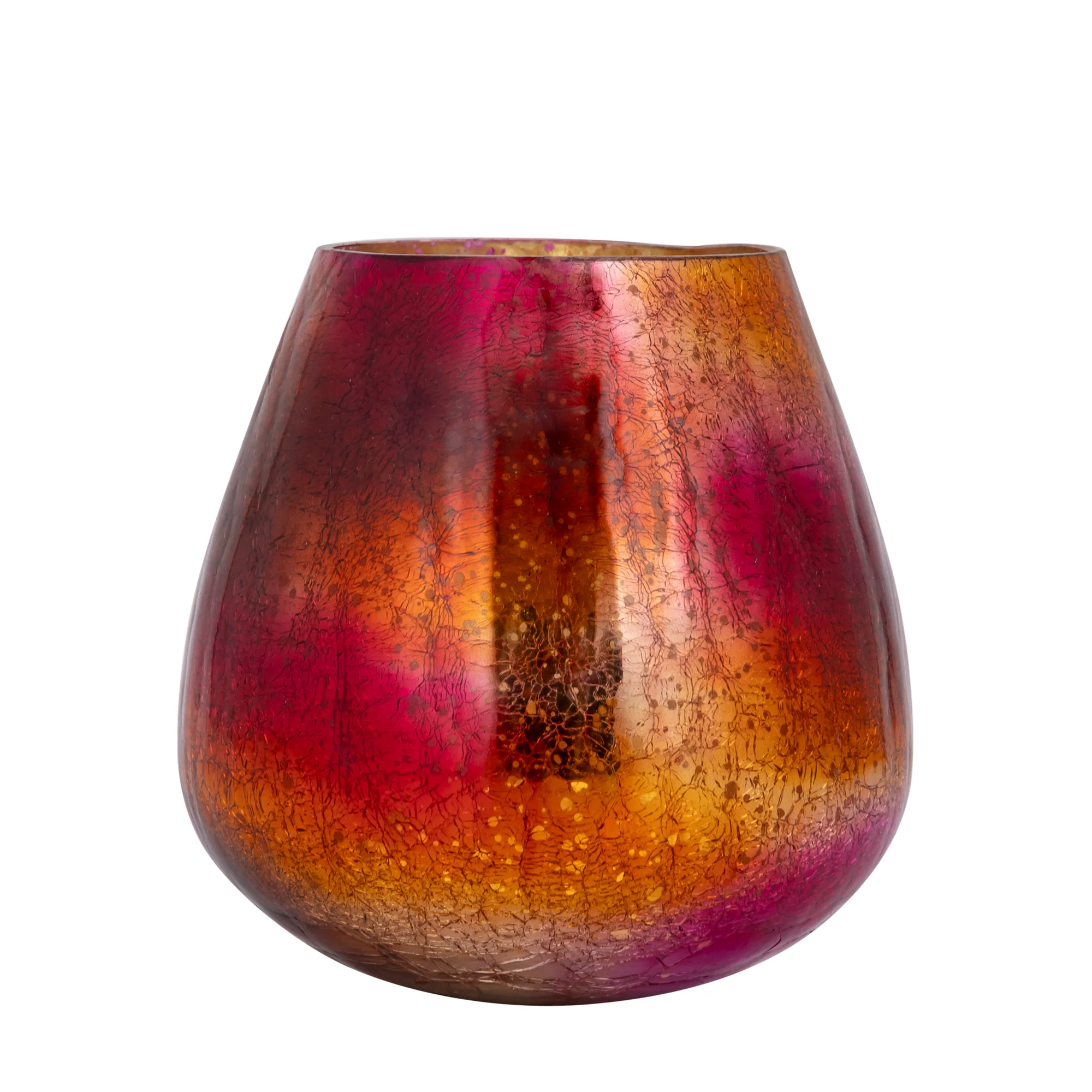 Mayna 14cm Pink Orange Glass T-light Holder Crackle