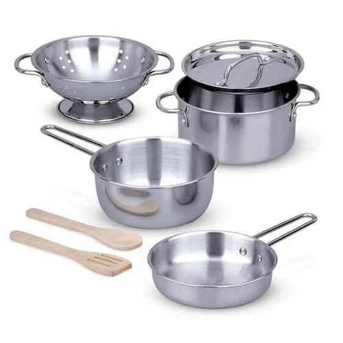 Melissa and Doug Stainless Steel Pots & Pans Play Set - Image 3