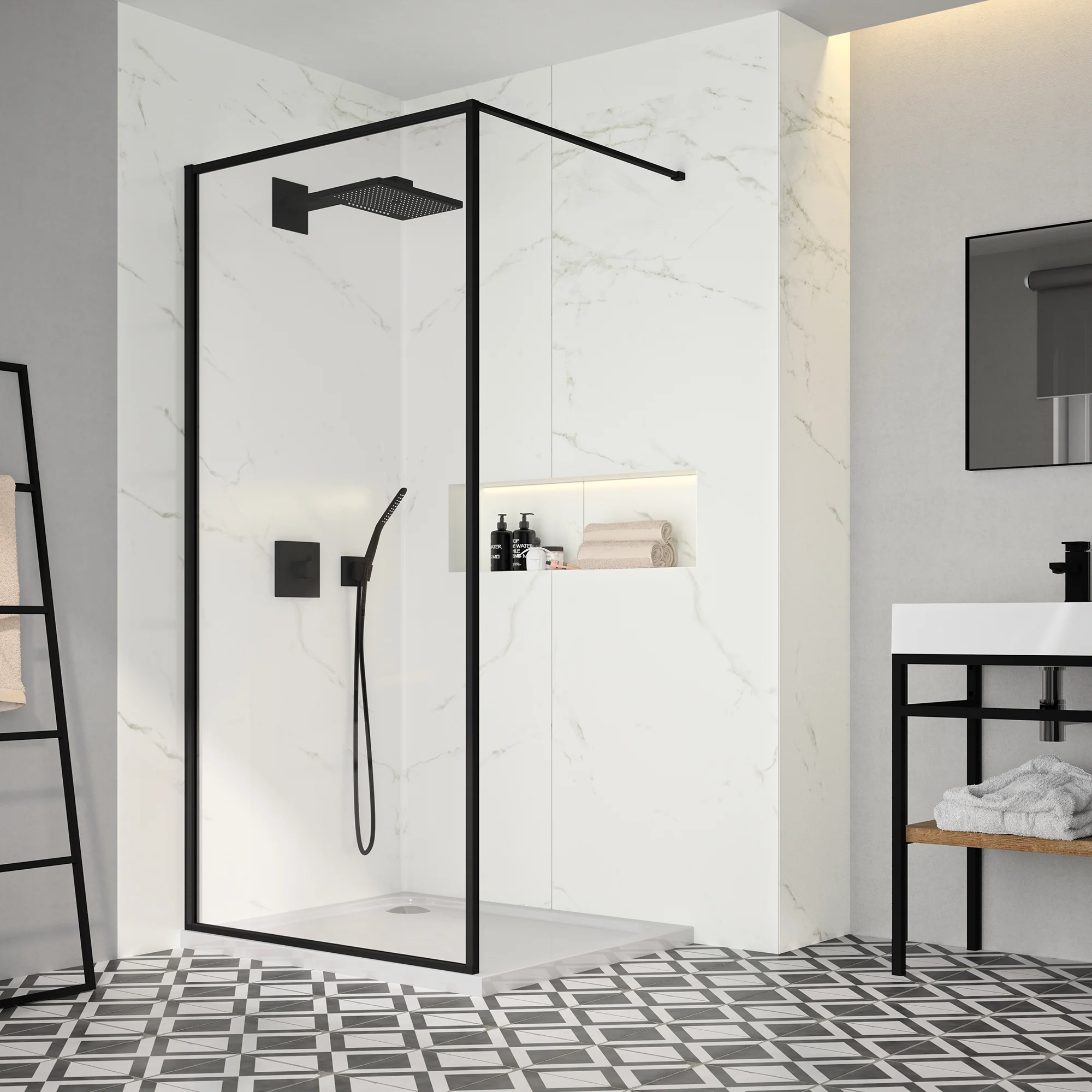 Merlyn Black Framed Showerwall 1200mm