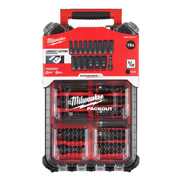 Milwaukee Packout-Shockwave-Impact Duty Socket set - 1/2 Deep Set - 16pc - 4932480943