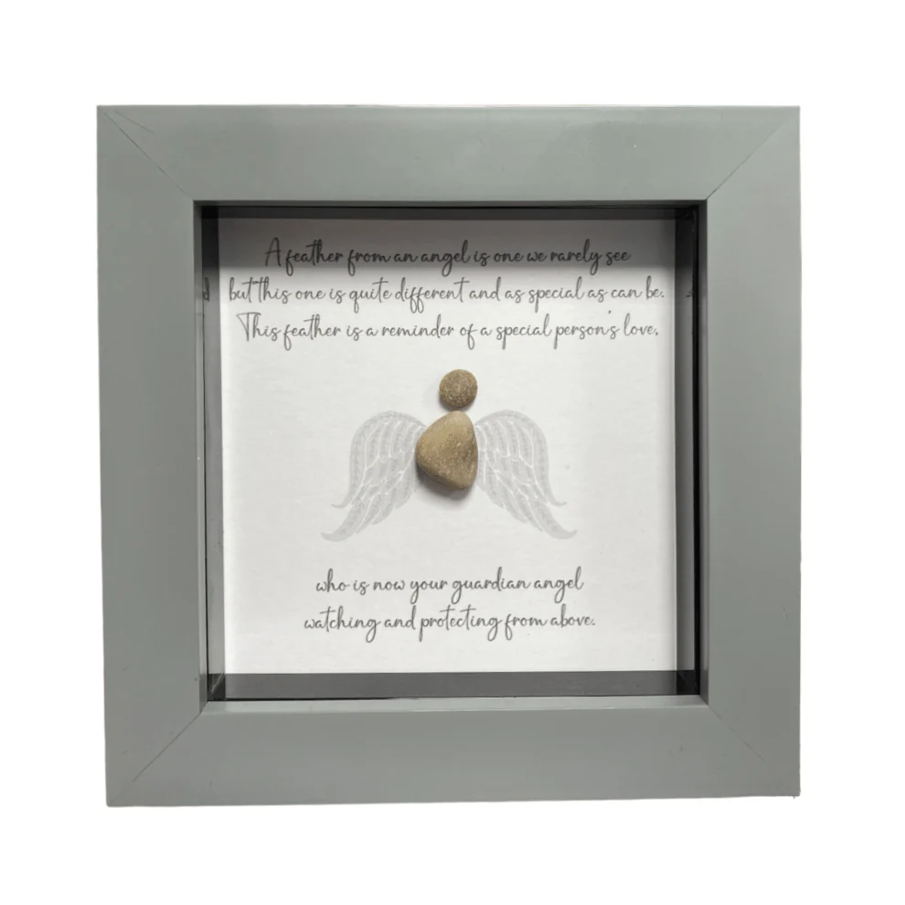 Mini Pebble Art A Feather from an Angel Poem - Grey
