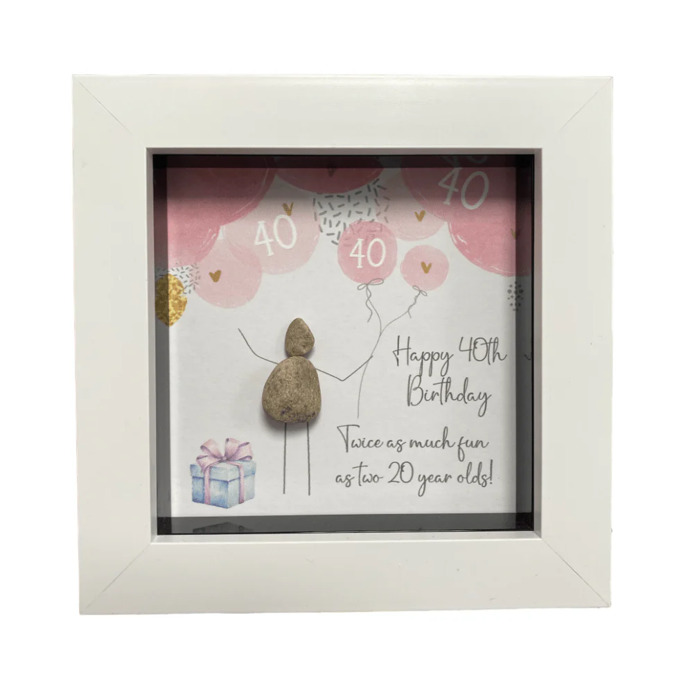 Mini Pebble Art Happy 40th Birthday - White