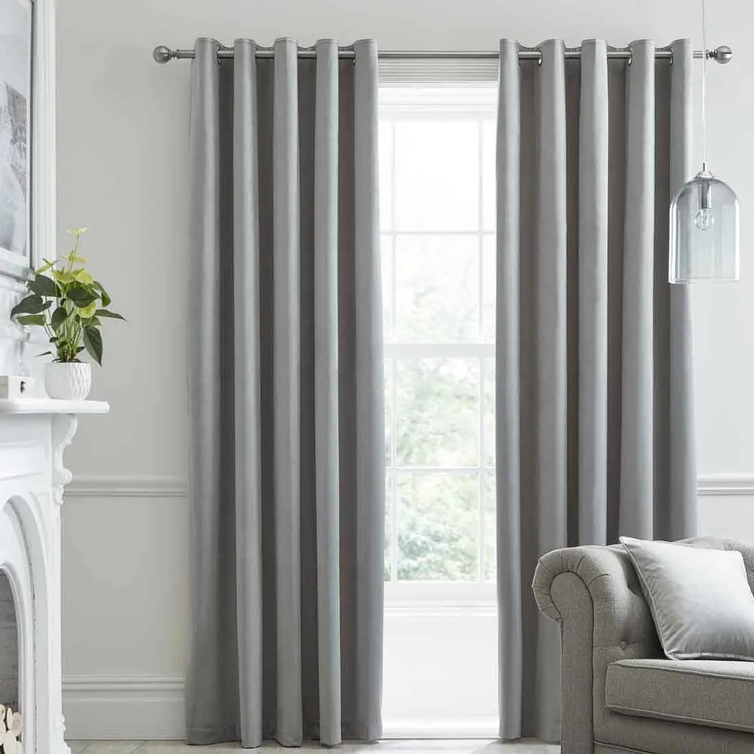Montrose Silver Blackout Eyelet Curtains 66 x 72