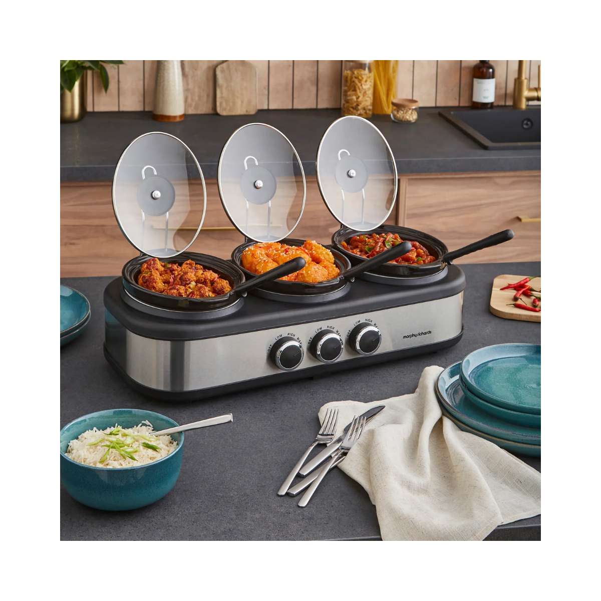 Morphy Richards TrioServe 3.9L Three Pot Slow Cooker I 462501 - Image 2