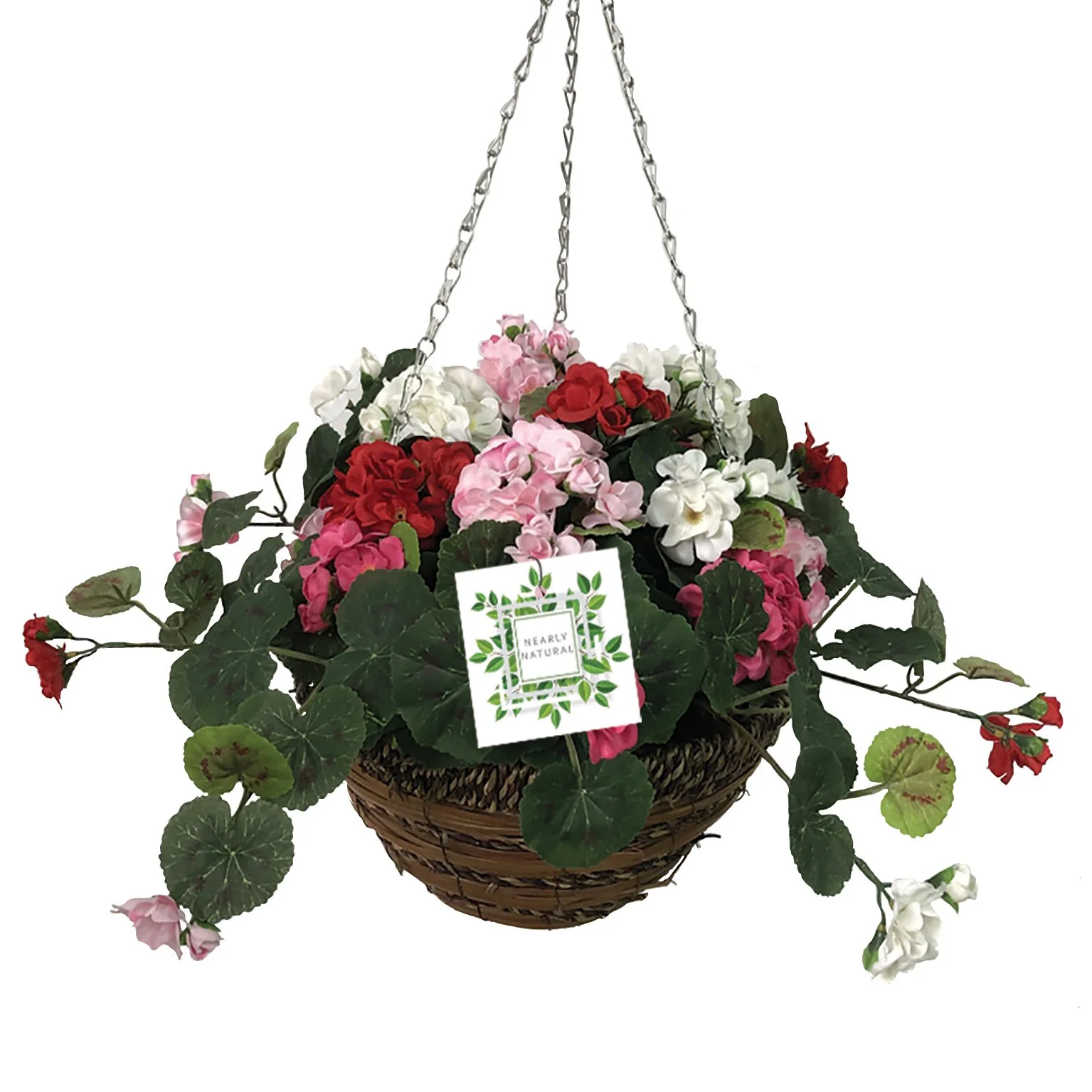 Nearly Natural Geranium Hanging Basket 30cm