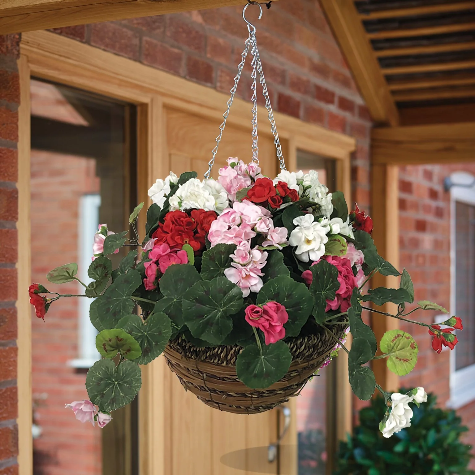 Nearly Natural Geranium Hanging Basket 30cm - Image 2