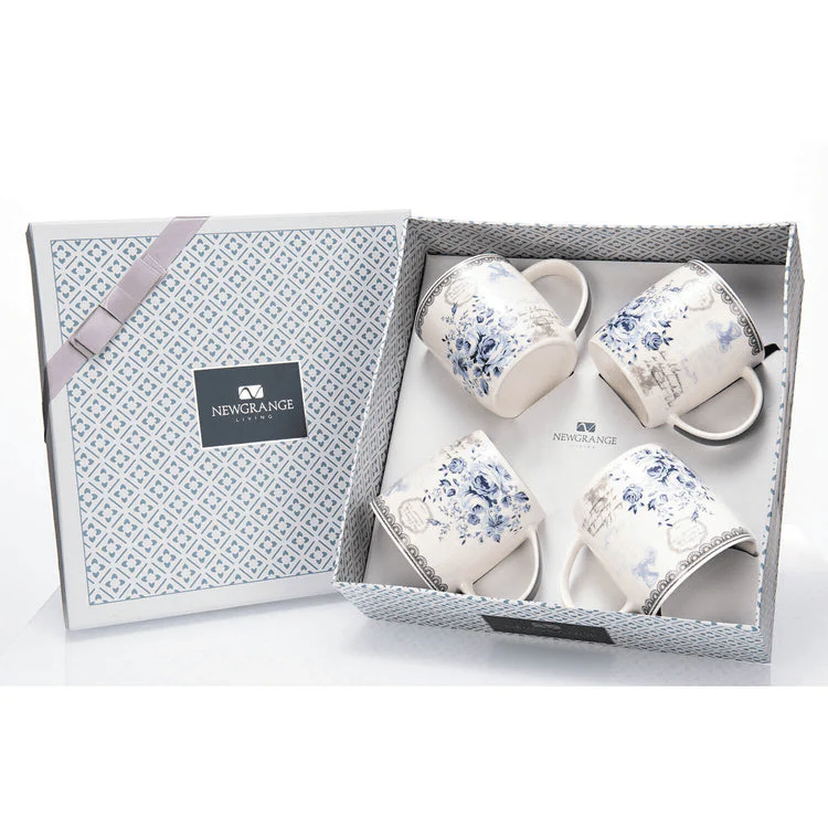 Newgrange Living Rose Blue Bone China 4-Piece Mug Set