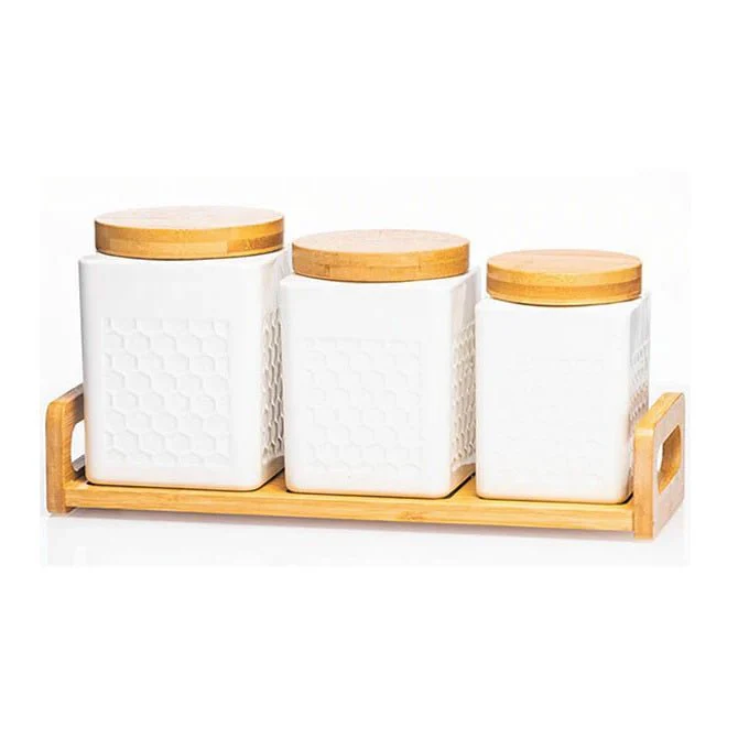 Newgrange Living White Ceramic 3 piece Ceramic Cannister Set