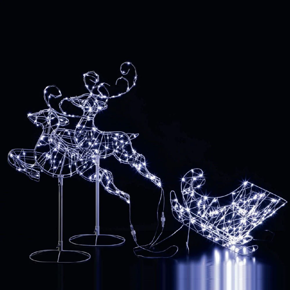 Noma 96cm Two White Flexi Reindeer With Sleigh