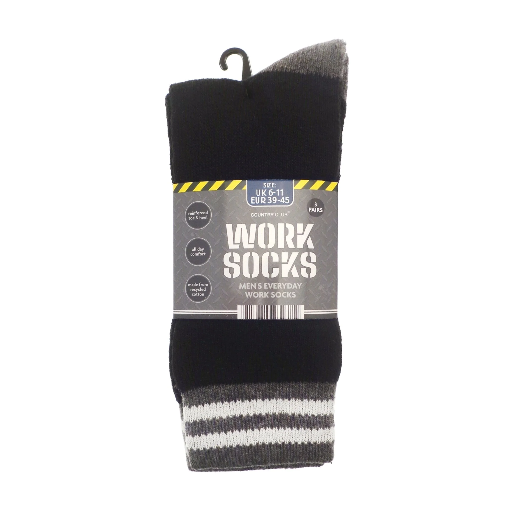 Pack of 3 Everyday Cotton Work Socks Grey & Black