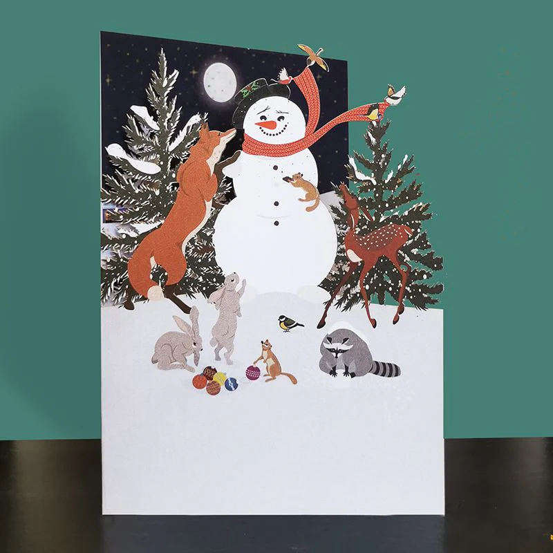 Paper Cut Pop Up Card Animals and Snowman CMS027