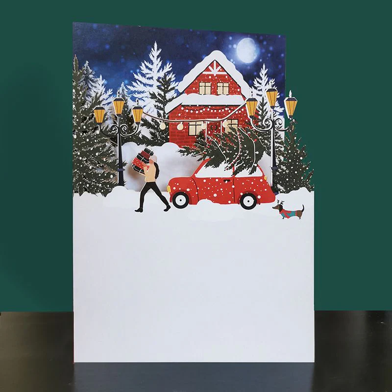 Paper Cut Pop Up Card Winter House CMS024