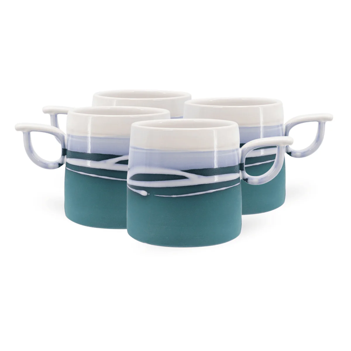 Paul Maloney Pottery Teal Set of 4 Mugs