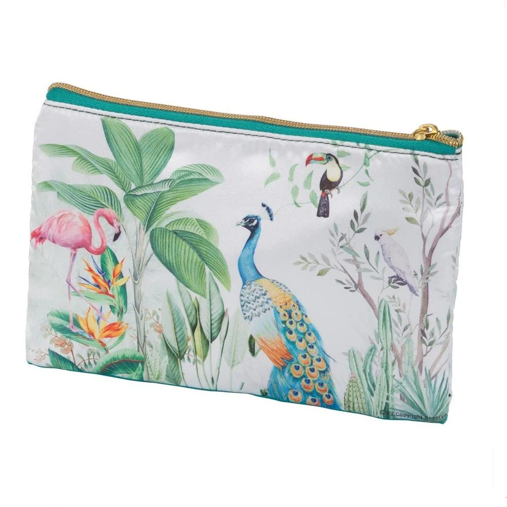 Peacock Design Tropical Collection Flat Cosmetic Bag