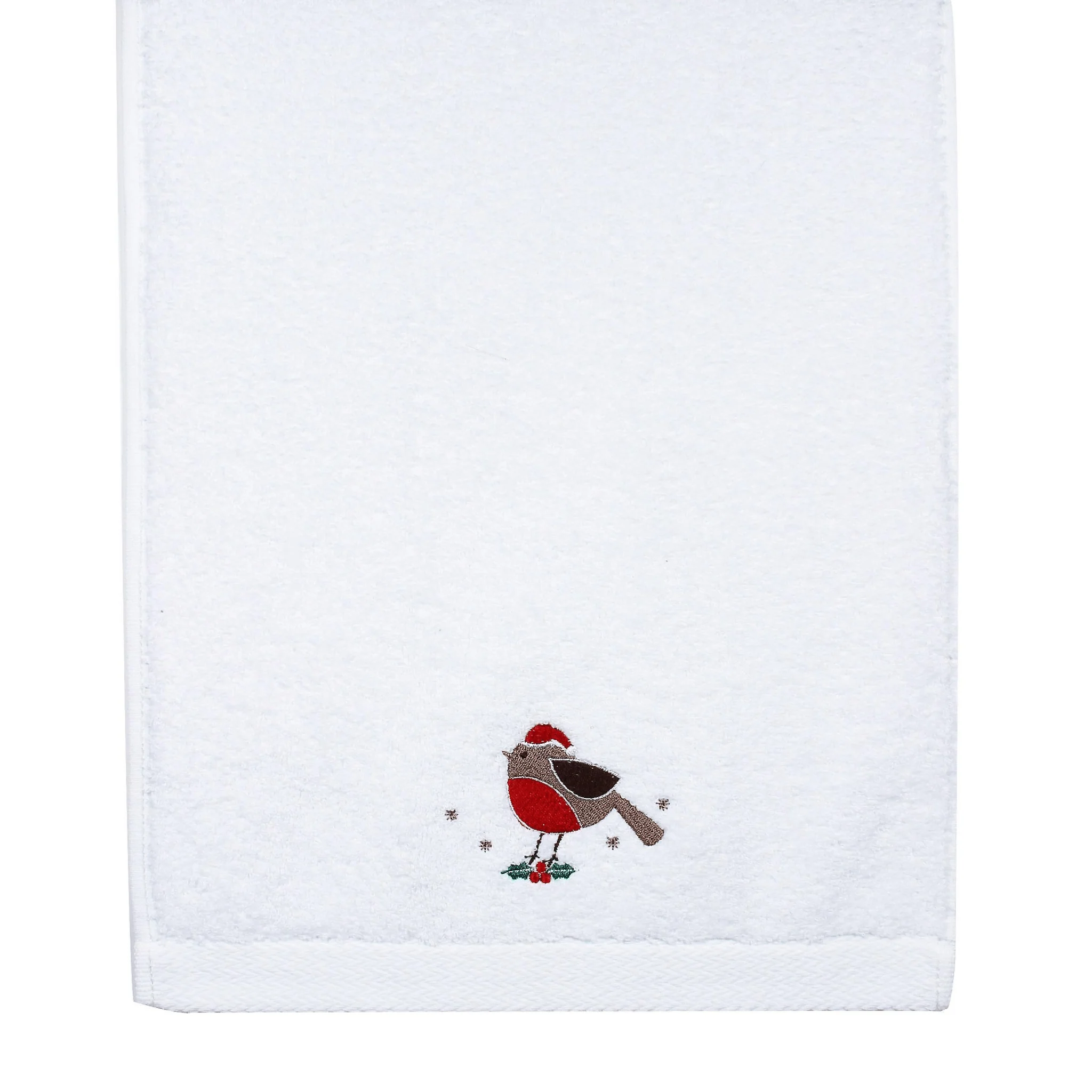 Peggy Wilkins Festive Robin Embroidered Guest Towel 30x50cm