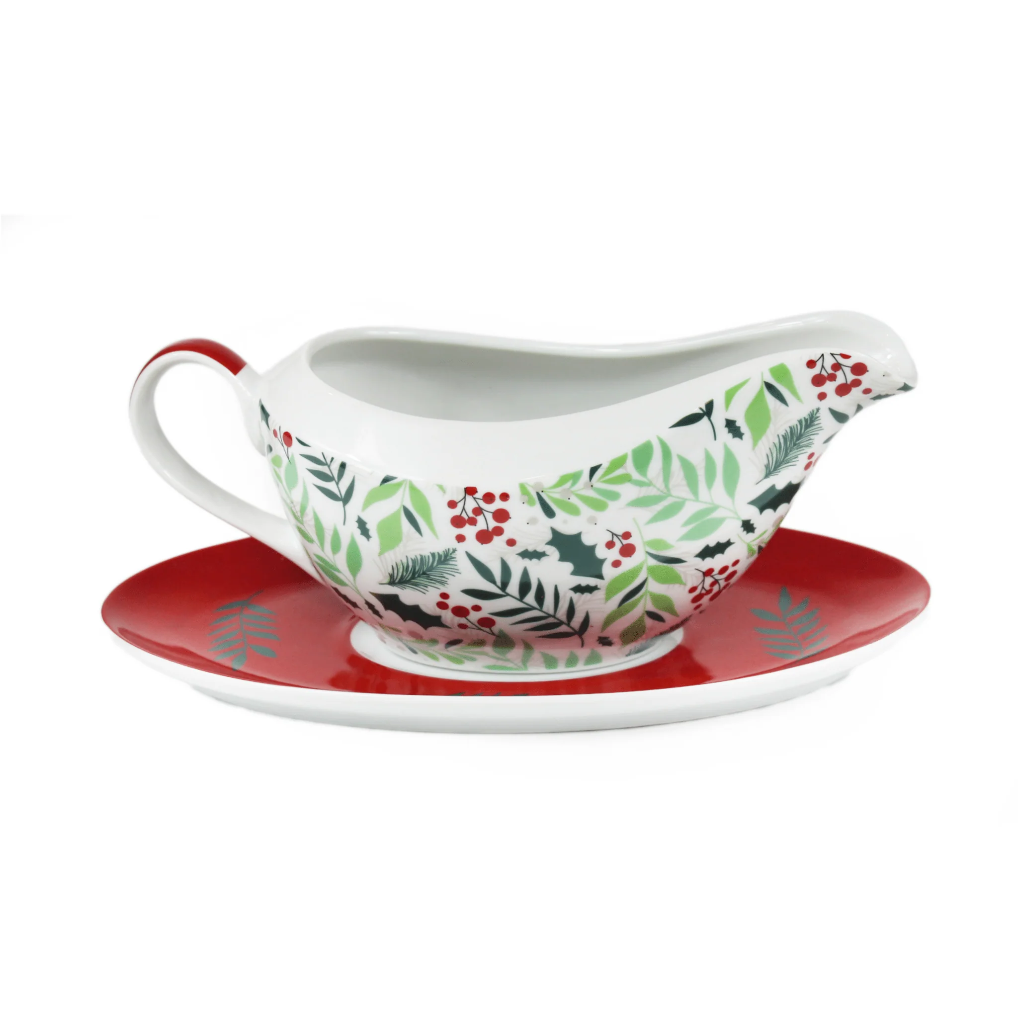 Peggy Wilkins Graceful Christmas Ceramic Gravy Boat & Saucer Set