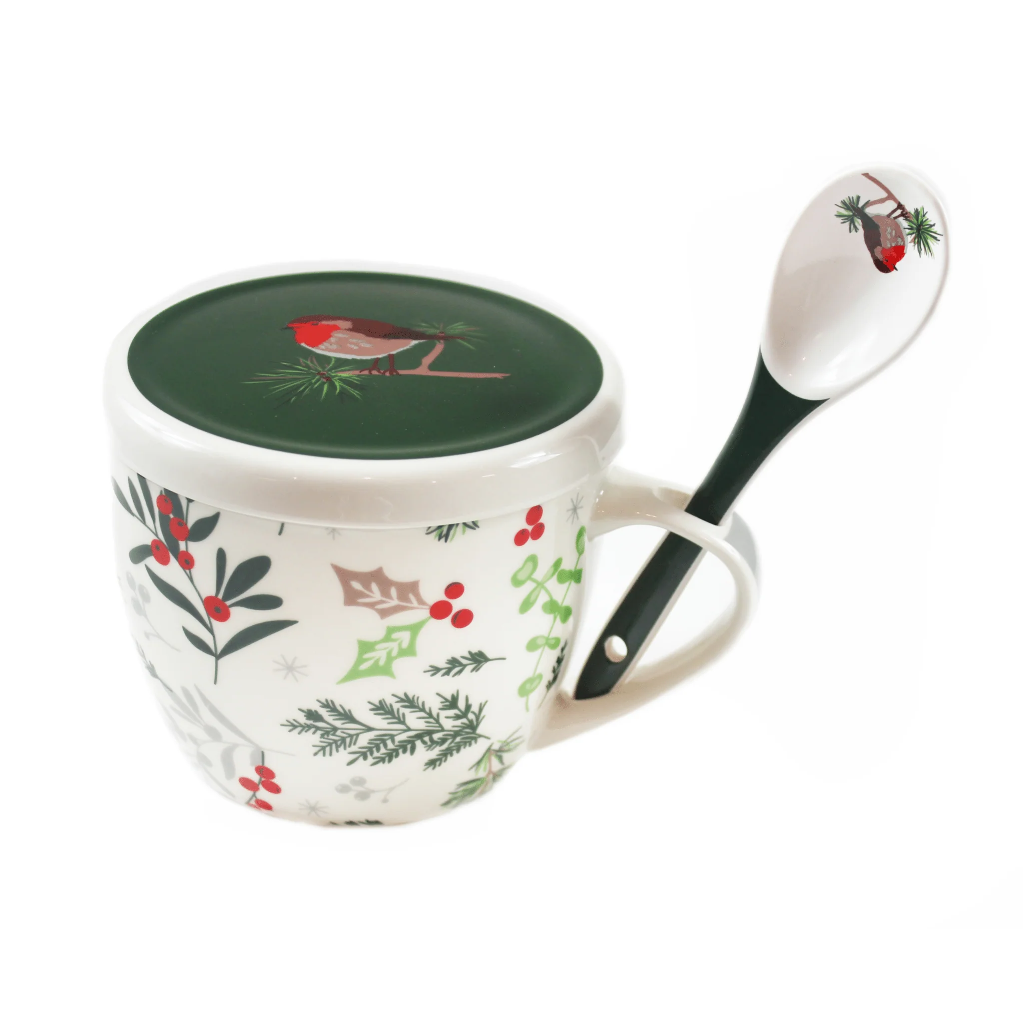 Peggy Wilkins Winter Hedgerow Ceramic Soup Mug & Spoon Set