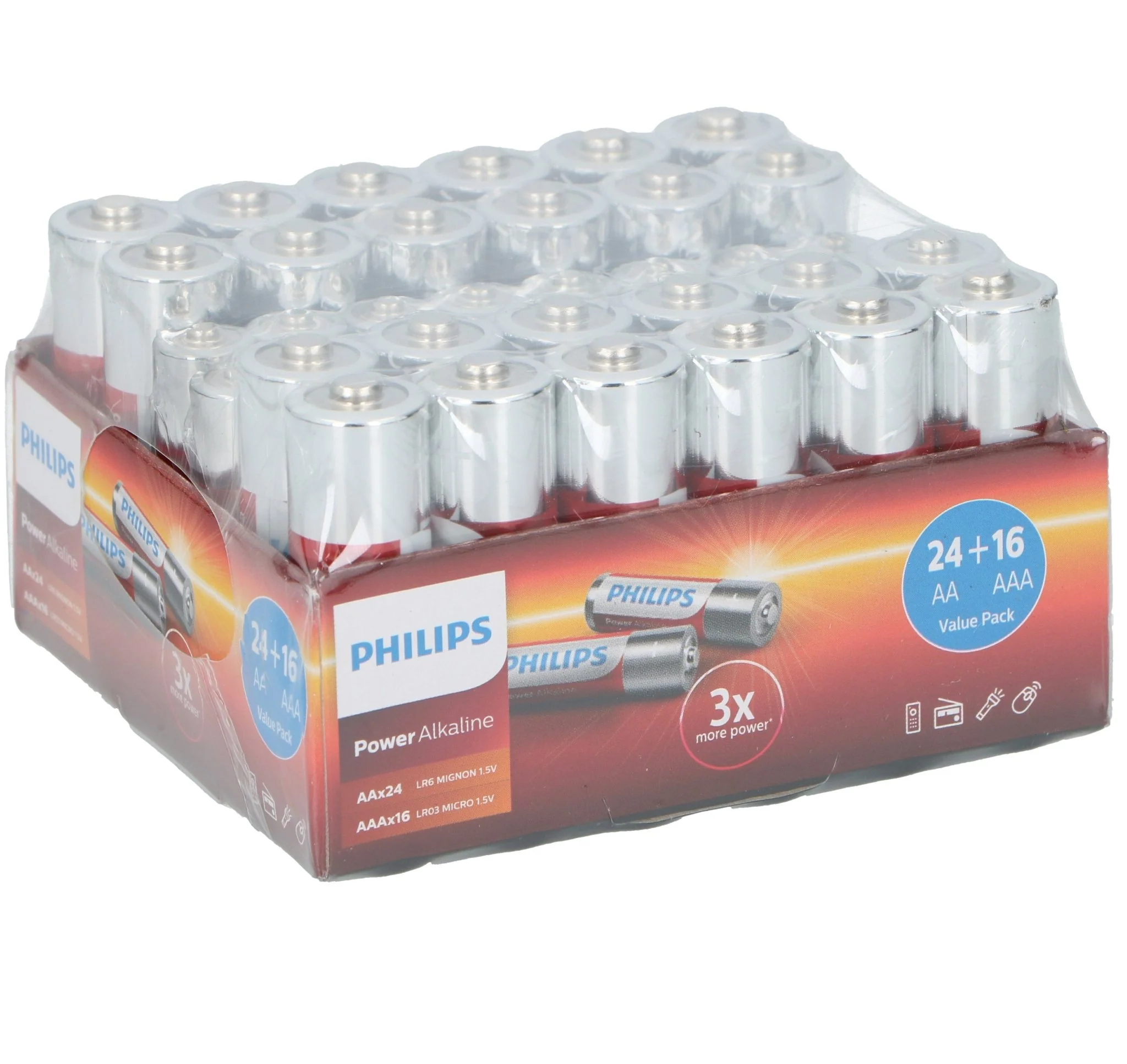 PHILIPS Alkaline Batteries 40pk (24 x AA & 16 x AAA)