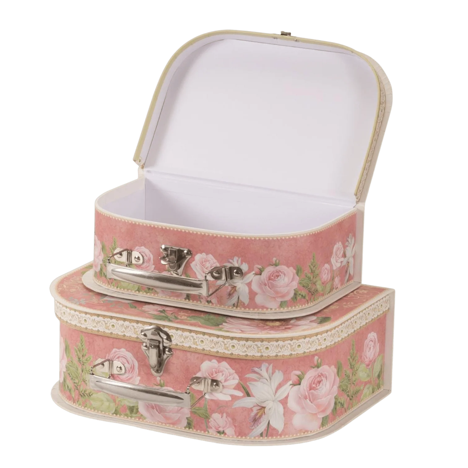 Pink Rose Cardboard Storage Suitcases – Set of 2 - Image 3